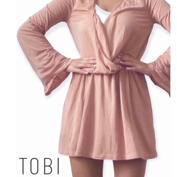 TOBI Eliza Bell Sleeve Terracota Cotton Knit Day Dress Size Small - Picture 5 of 13